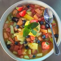 Fruit salade with sorbet ice at Trail-Inn in Berdorf