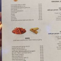 Drinks & sides menu at Original Saigon in Toowoomba City