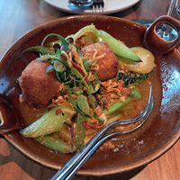 Morning glory, pak choy and deep fried silken tofu at Farang in Helsinki