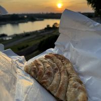 Potato pie with a sunset at the fortress   at Kljuch Bakery in Belgrade