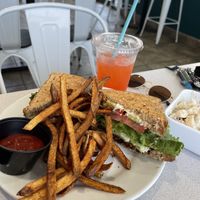 BLTA with fries potato salad and strawberry lemonade  at Life - The Vegan Drive Thru in Cape Coral