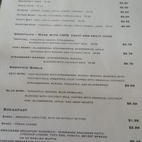 Menu section showing juices, smoothies, smoothie bowls and breakfast at Life - The Vegan Drive Thru in Cape Coral