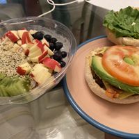 Blue bowl and cali burger  at Life - The Vegan Drive Thru in Cape Coral