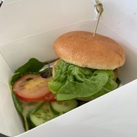 Soya burger with salad at Wroxham Barns in Hoveton