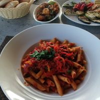 Penne with tomato sauce and vegetables, coriander patato and grilled vegetables  at Sidra By The Citadel in Alexandria