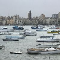View of Alexandria Harbour from the restaurant.  at Sidra By The Citadel in Alexandria