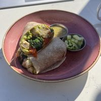 Breaky burrito with added ingredients and side of cucumber   at Farm and Craft in Scottsdale
