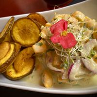 Ceviche of pejibaye with plátano chips  at La Galería Slow Food in Heredia
