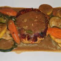 Curry Grit Cake Medley at Alvin and Friends in New Rochelle