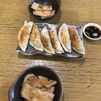 Vegan dumplings and on the house vegan vegetable pancake.  at Japanese Bento House in Wollongong
