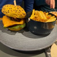 Vegan burger with fries at Sesame in Chamonix-mont-blanc