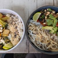 Curry and teriyaki non-chicken at Sesame in Chamonix-mont-blanc