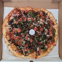 Vegan Pizza : The Sausage 16" + Bell Pepper, Fresh Garlic, Spinach, Red Onion, Mushrooms, Tomatoes, and Fresh Basil at Ariela's Pizza & Kosher Kitchen in Las Vegas