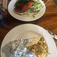 Vegan burger and curry burrito  at The Beet Box Cafe in Haleiwa