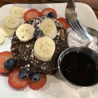 Banana oat pancakes with a side of coconut whipped cream ($1 extra) at The Beet Box Cafe in Haleiwa