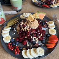 Peanut butter Pancakes mit Kirschkompott  at Café Concordia in Bremen