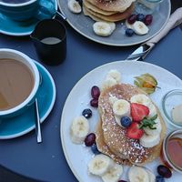 Vegan pancakes with maple sirup at Café Concordia in Bremen