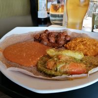 Vegetarian mix 
Tusker Beer  at Messob in Uppsala