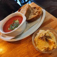 Soup of the day, bread and hummus at The Veg Box Cafe - Canterbury in Canterbury