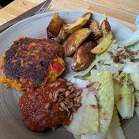 Carrot and red pepper fritter at The Veg Box Cafe - Canterbury in Canterbury