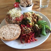 the bean burger at The Veg Box Cafe - Canterbury in Canterbury