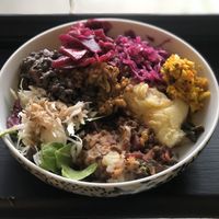 Lentil shepherd’s pie with salads and three toppings at The Veg Box Cafe - Canterbury in Canterbury