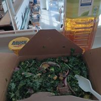 Build my own salad, full of kale, chickpeas, mushrooms and more, a massive green tea, maple oats for dessert, and an awesome view of the market! at Naked Lunch in Philadelphia