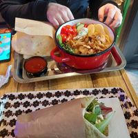 My vegan doner (and my husband's non vegan food) at Efendi Doner in Bucharest