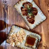 Vegan gyoza and aubergine karaage  at Hakata in South East London