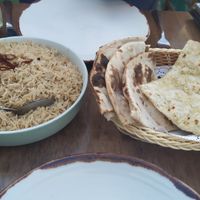 From left to right: pilau rice (vegan), roti (vegan), garlic naan (vegetarian) at Taza in Dublin