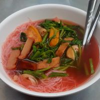 Noodles with yentafo sauce - 50THB at Jay Oh Vegetarian in Bangkok