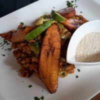 Vegan Red Red plantains at Tatale Vegan Restaurant in Accra