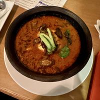 Fufu in palm nut soup  at Tatale Vegan Restaurant in Accra