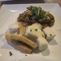 Egusi with boiled green plantain (not usually on the menu) and boiled yam- the overall favourite!  at Tatale Vegan Restaurant in Accra