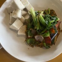 Ebusi with boiled yams  at Tatale Vegan Restaurant in Accra