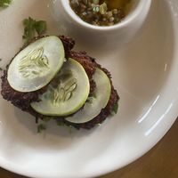 Kosayi with hot pepper sauce  at Tatale Vegan Restaurant in Accra