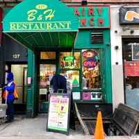 outside at B and H Dairy Vegetarian Restaurant in New York City