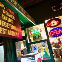 ouside at B and H Dairy Vegetarian Restaurant in New York City