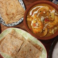 Garlic Roti $5.00, Chilli Roti $5.00, Prawn Korma $23.00 at Baba Hawker in Brunswick