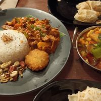 Nasi lemak with beef rendang, Asam fish and roti at Baba Hawker in Brunswick
