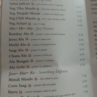 Menu at Archana in Belfast