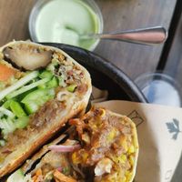 Burritos with vegan sauces at El Patio in Renaca