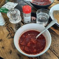 Borscht with bread at Zero Waste Hub in Edinburgh