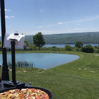 Pizza with tons of veggies (vegan cheese available too) at a fun brewery with a beautiful view. Dog friendly too  at Grist Iron Brewing Company in Burdett