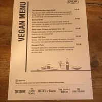 Vegan menu, January 2020 at Smith's of Bourne in Bourne