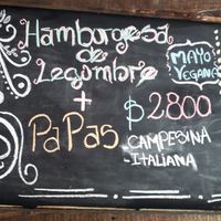 Promo de hamburguesa de legumbre más papas fritas. at El Palenke Sandwicheria in Santiago