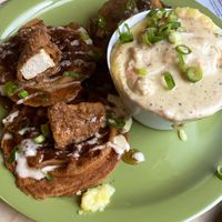 Chicken n waffle, shrimp n Gritz, Biscuit n gravy at Lifestyle Cafe in Columbus