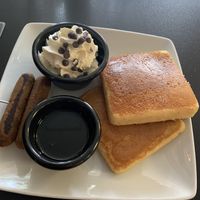Chocolate chip pancakes with seitan sausage   at 4th & State in Columbus
