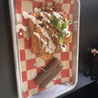 Loaded hash browns with sausages  at 4th & State in Columbus