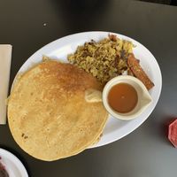 Pancake justegg and tempeh bacon my fiancé is soooo picky and he loved this meal!  at 4th & State in Columbus